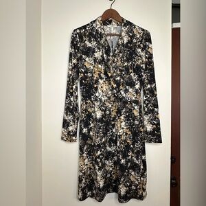 Halston Black and Gold Long Sleeve Dress